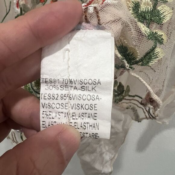 Moda Seta Italy Sheer Embroidered Blouse Sz Xl Fits Like An M Floral Fairy Cute - Picture 4 of 9
